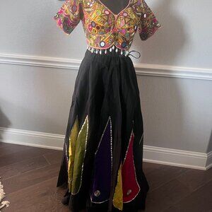 Colorful Mirror Work Lehenga Choli | Handmade Black Multicolor Ghagra Choli